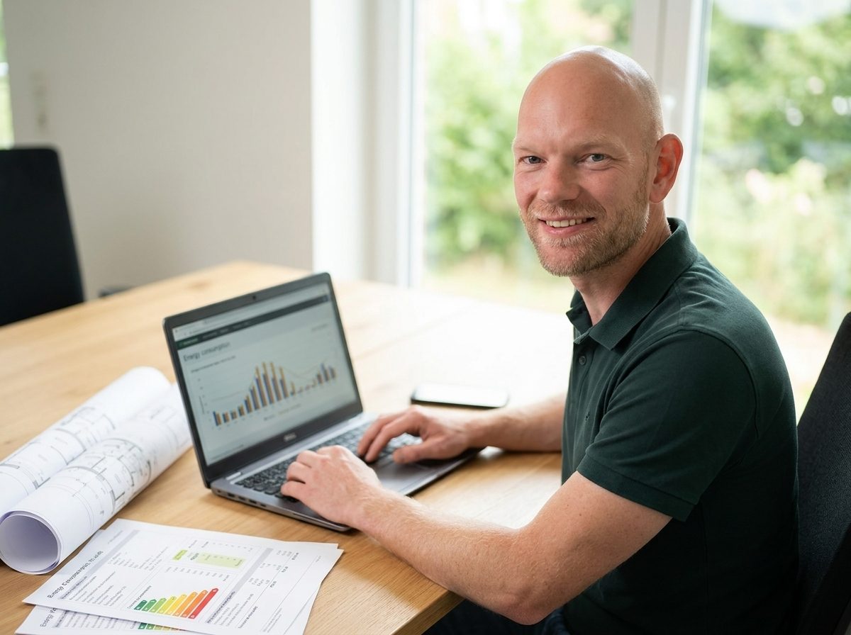 Energieadviseur van DuraPlus maakt een BENG-berekening op kantoor
