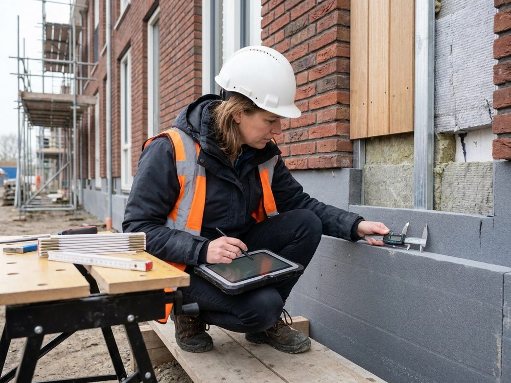 Energieadviseur meet isolatie op een nieuwbouwlocatie
