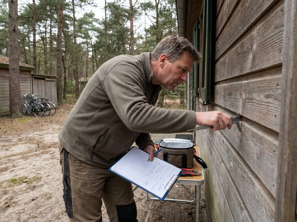 Energieadviseur meet de isolatie van een recreatiewoning
