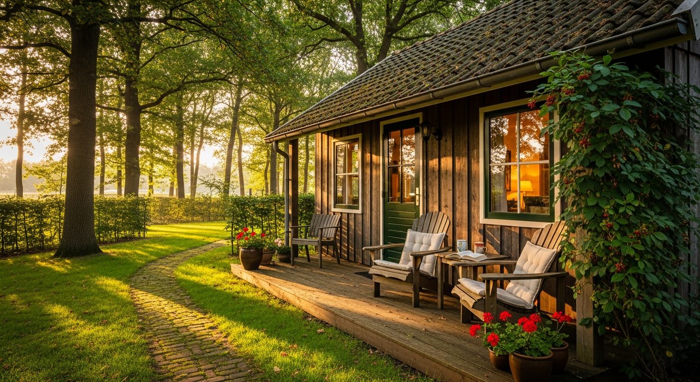 Nederlandse recreatiewoning tussen de bomen — energielabel recreatiewoning