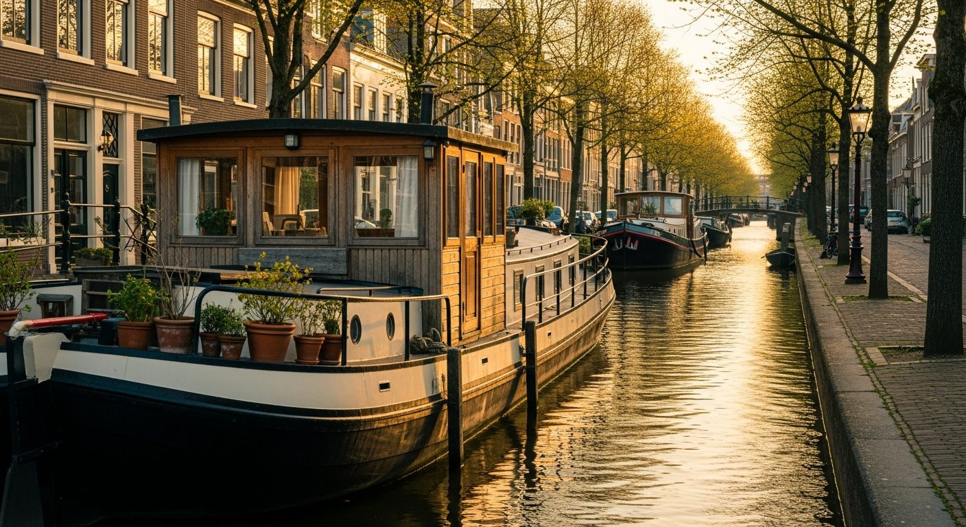 Nederlandse woonboot op een gracht — energielabel woonboot